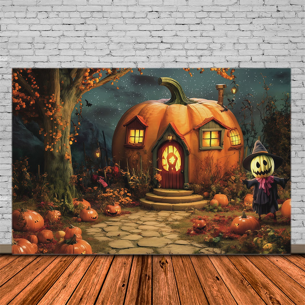 Halloween Pumpkin Backdrop Pumpkin Cottage Scarecrow Garden Halloween Photo Backdrop Ideas UK RR67-62