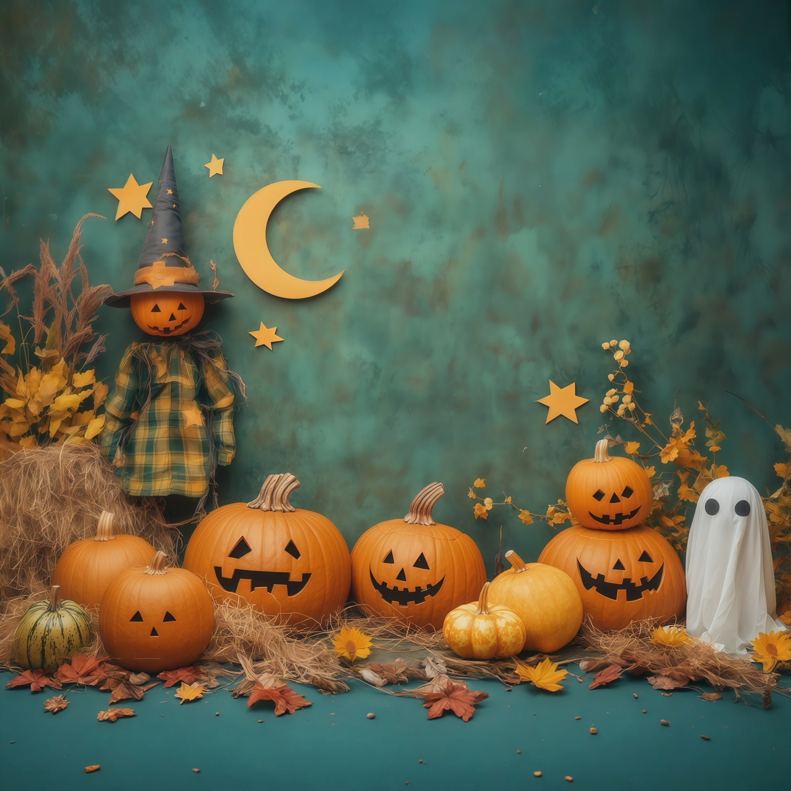 Cute Halloween Photo Backdrop Harvest Pumpkin Ghost Display Backdrop Halloween UK RR67-63