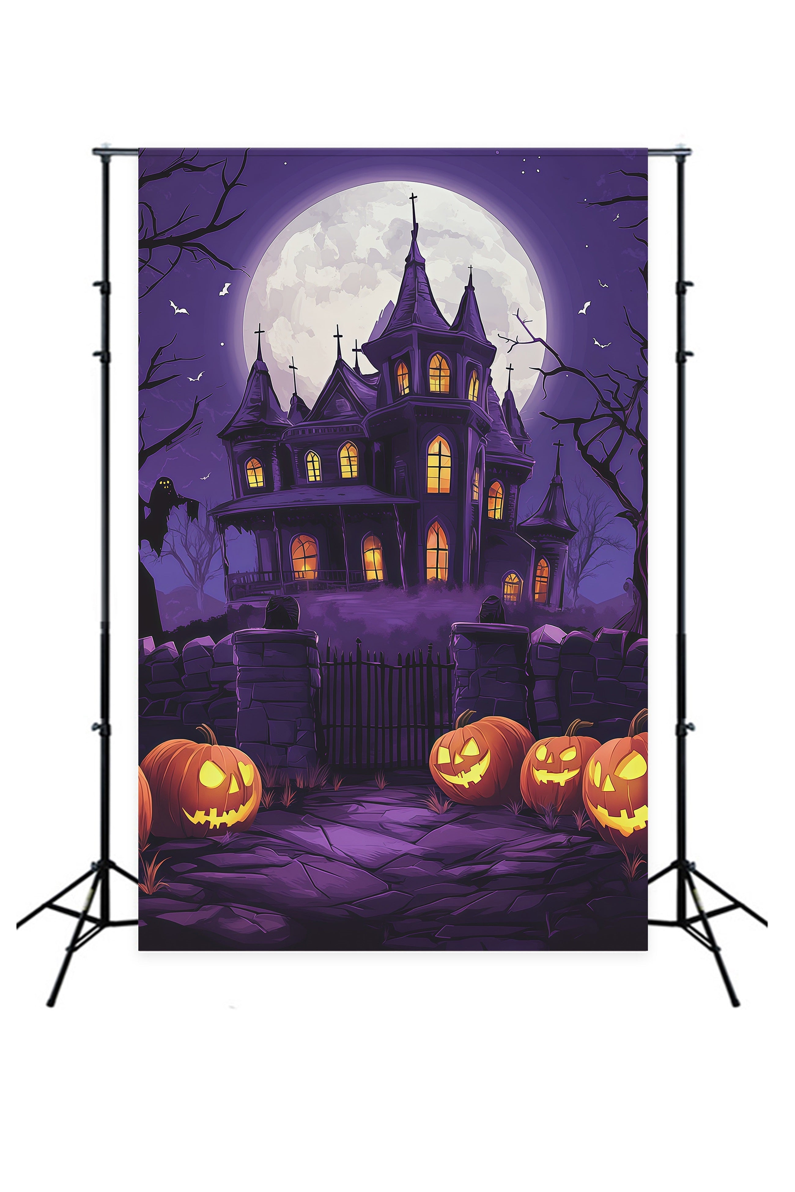 Halloween Castle Backdrop Purple Moon Mansion Pumpkins Large Halloween Backdrop UK RR67-66