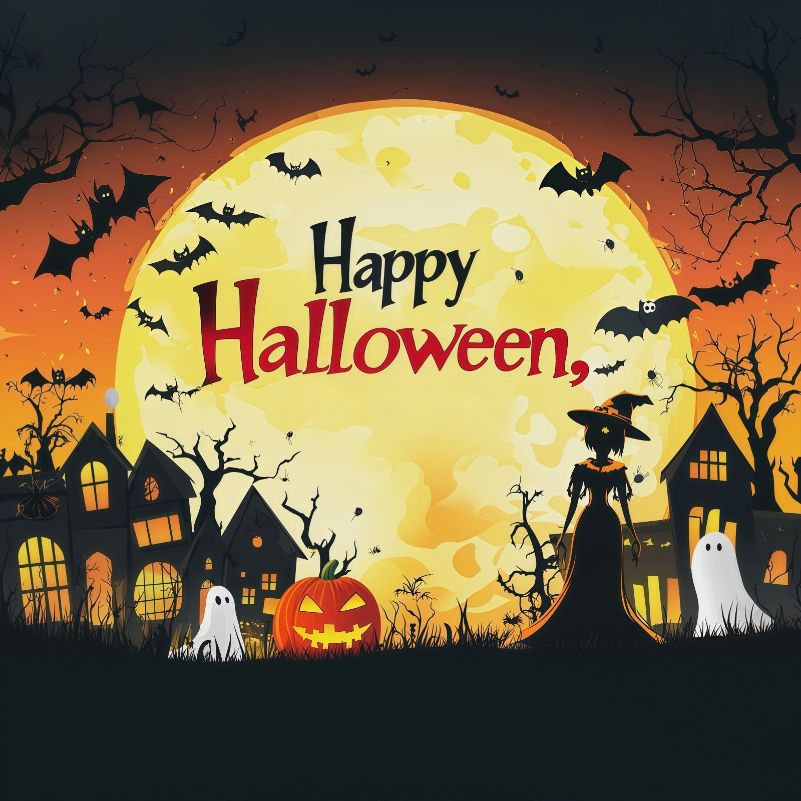 Backdrop Halloween Photo Booth Orange Moon Witch Town Halloween Party Photo Backdrop UK RR67-70