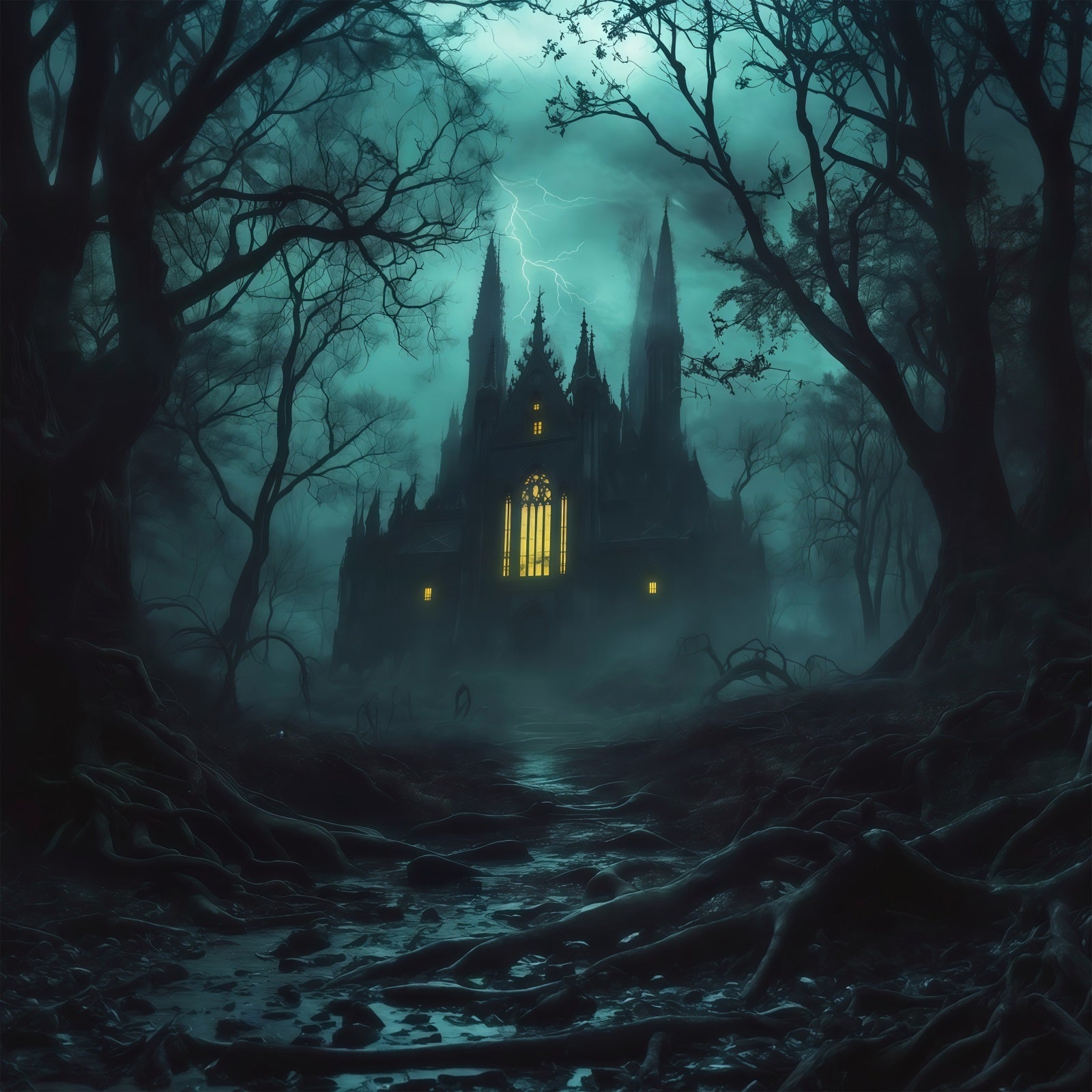 DIY Halloween Backdrop Ideas Misty Gothic Cathedral Forest Scary Backdrops For Halloween UK RR67-81
