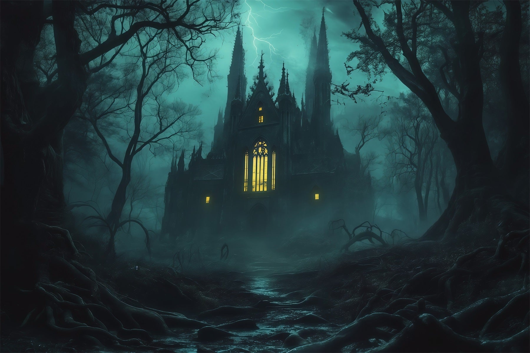 DIY Halloween Backdrop Ideas Misty Gothic Cathedral Forest Scary Backdrops For Halloween UK RR67-81