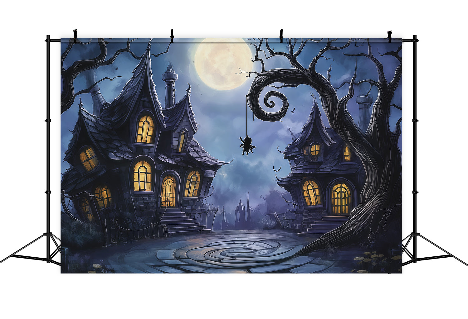 Photography Backdrops Halloween Moonlit Crooked Haunted Houses Halloween Town Backdrop UK RR67-87
