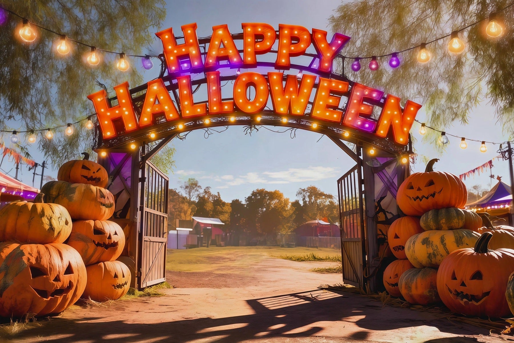 Halloween Carnival Backdrop Pumpkin Festival Entrance Arch DIY Halloween Backdrop UK RR67-90