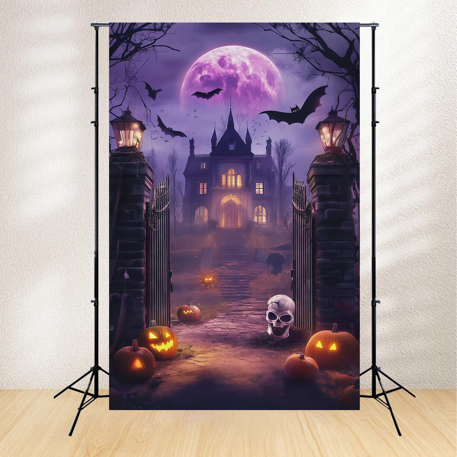 Diy Halloween Photo Booth Backdrop Purple Moon Haunted Gate 10x10 Halloween Backdrop UK RR67-91