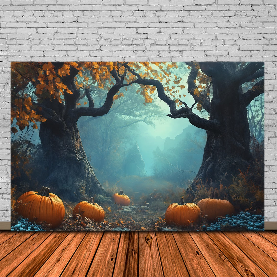 Halloween Party Photo Backdrop Ideas Misty Pumpkin Forest Path Creepy Halloween Backdrop UK RR67-95