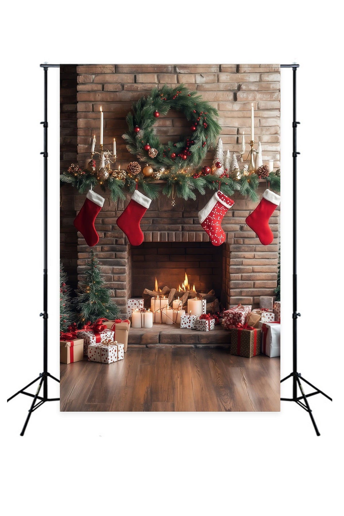 Fireplace Backdrop Christmas Brick Stockings Display Christmas Photo Backdrop UK RR68-63