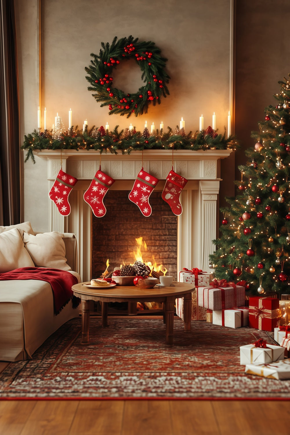 Christmas Living Room Backdrop Cozy Fireplace Stockings Large Christmas Backdrops UK RR68-70
