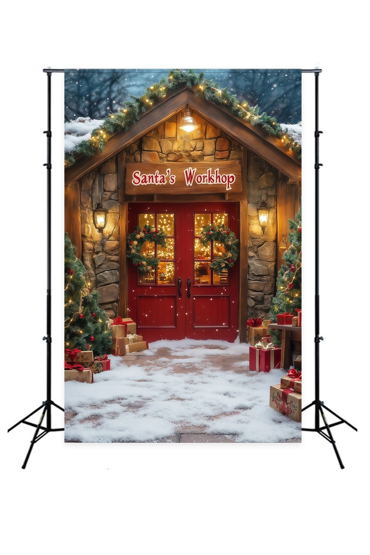 Christmas Shop Backdrop Santa Workshop Entrance Photography Backdrops Christmas UK RR68-76