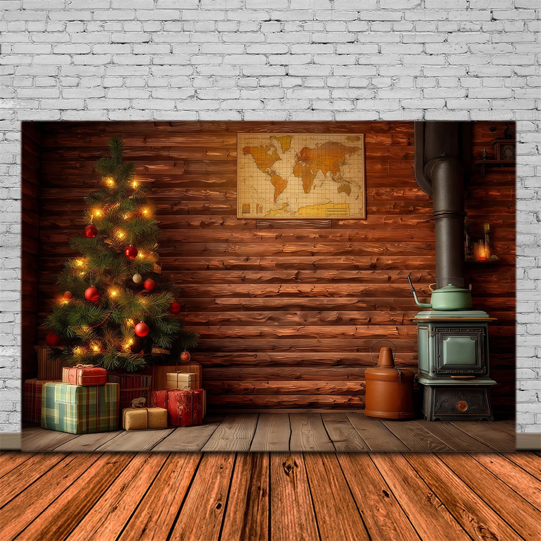 Country Christmas Backdrop Rustic Cabin Interior Photography Backdrop Christmas UK RR68-80