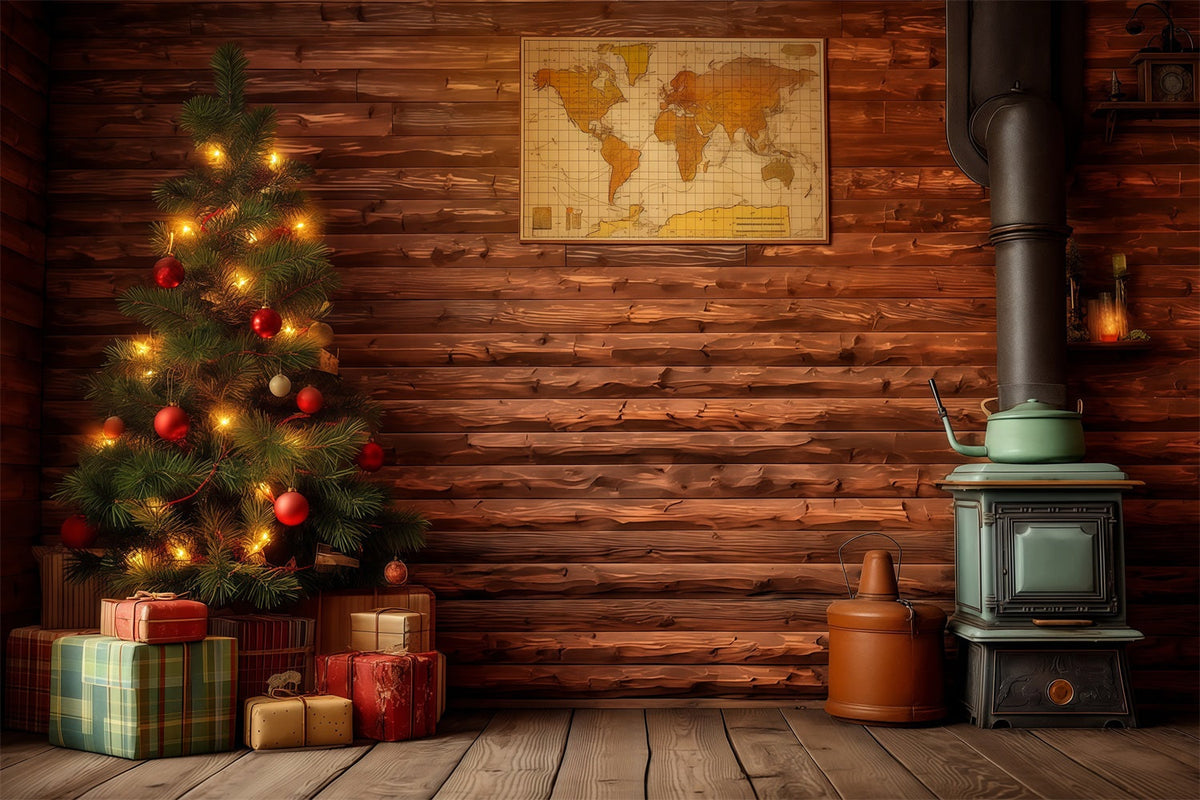Country Christmas Backdrop Rustic Cabin Interior Photography Backdrop Christmas UK RR68-80