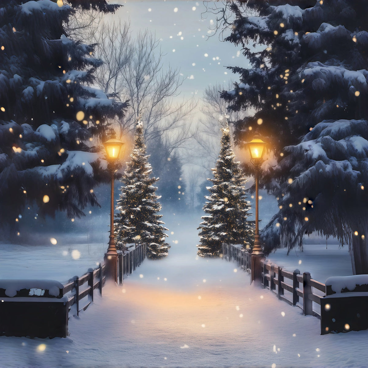 Christmas Forest Backdrop Snowy Pine Lantern Bridge Studio Christmas Backdrop UK RR68-86