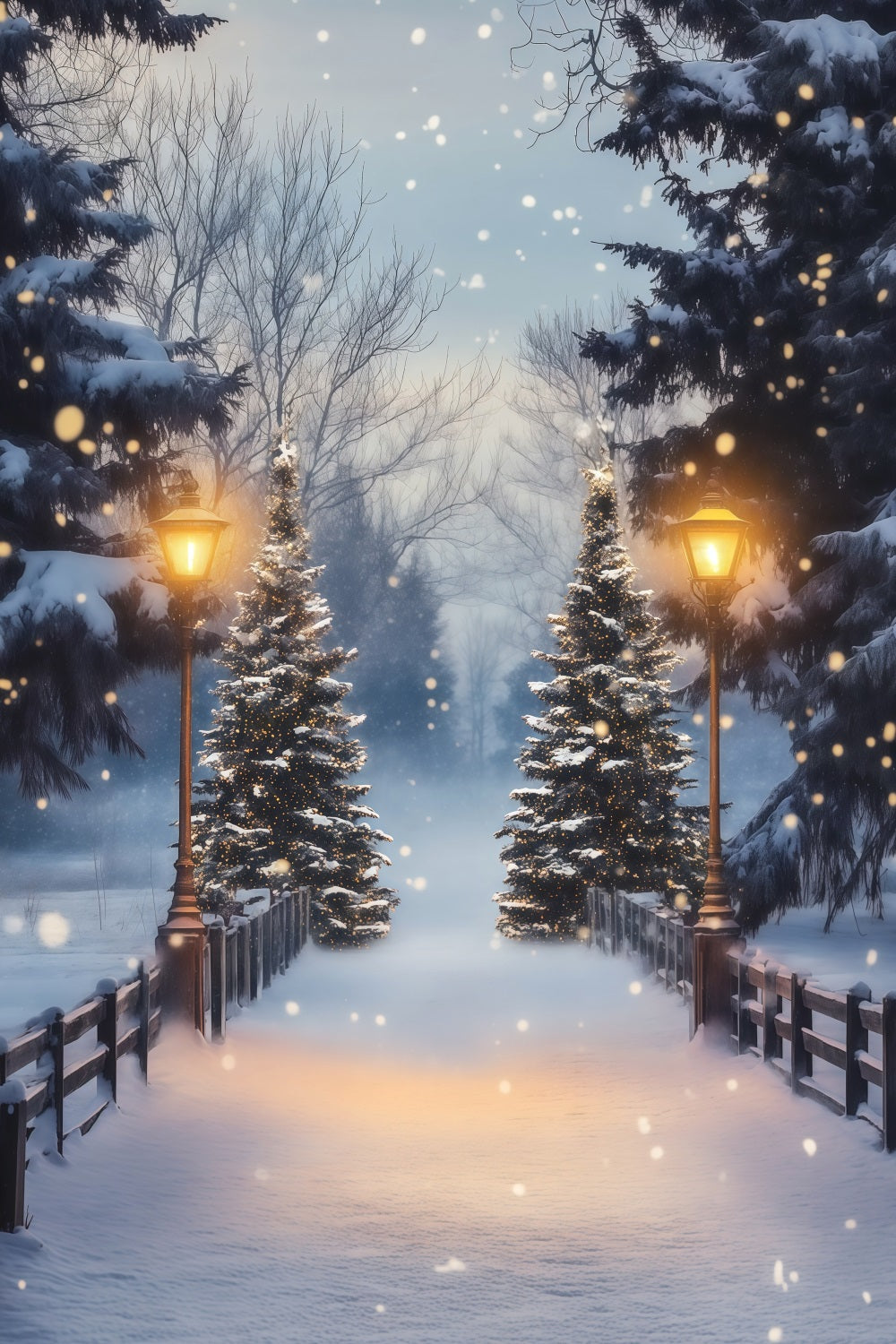 Christmas Forest Backdrop Snowy Pine Lantern Bridge Studio Christmas Backdrop UK RR68-86