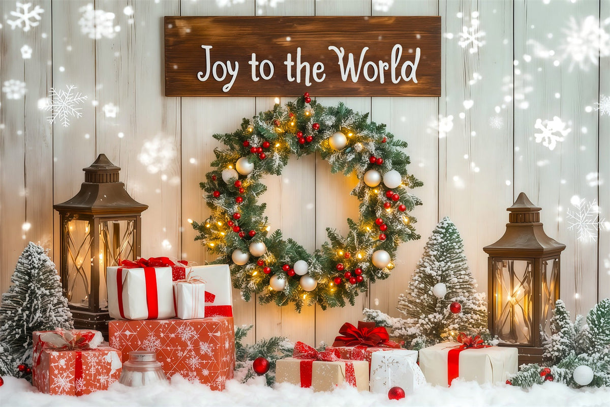 Christmas Wreath Backdrop Joy to the World Photography Christmas Backdrops UK RR69-103