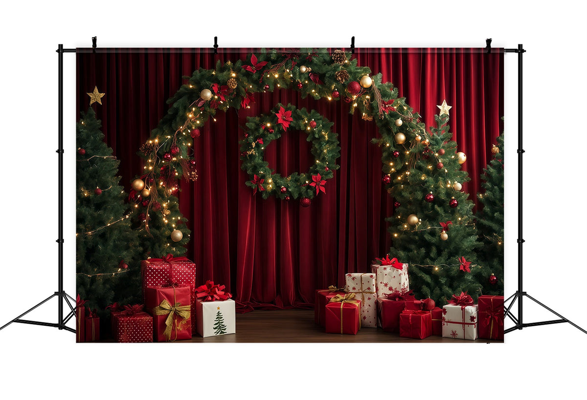 Red Christmas Backdrop Curtain Wreath Garland Arch Large Christmas Backdrop UK RR69-104