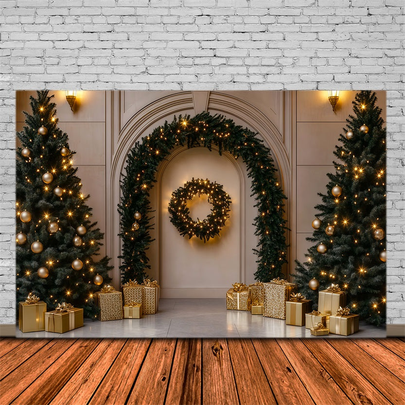 Christmas Ornament Backdrop Golden Arch Tree Gift Photography Backdrops Christmas UK RR69-107