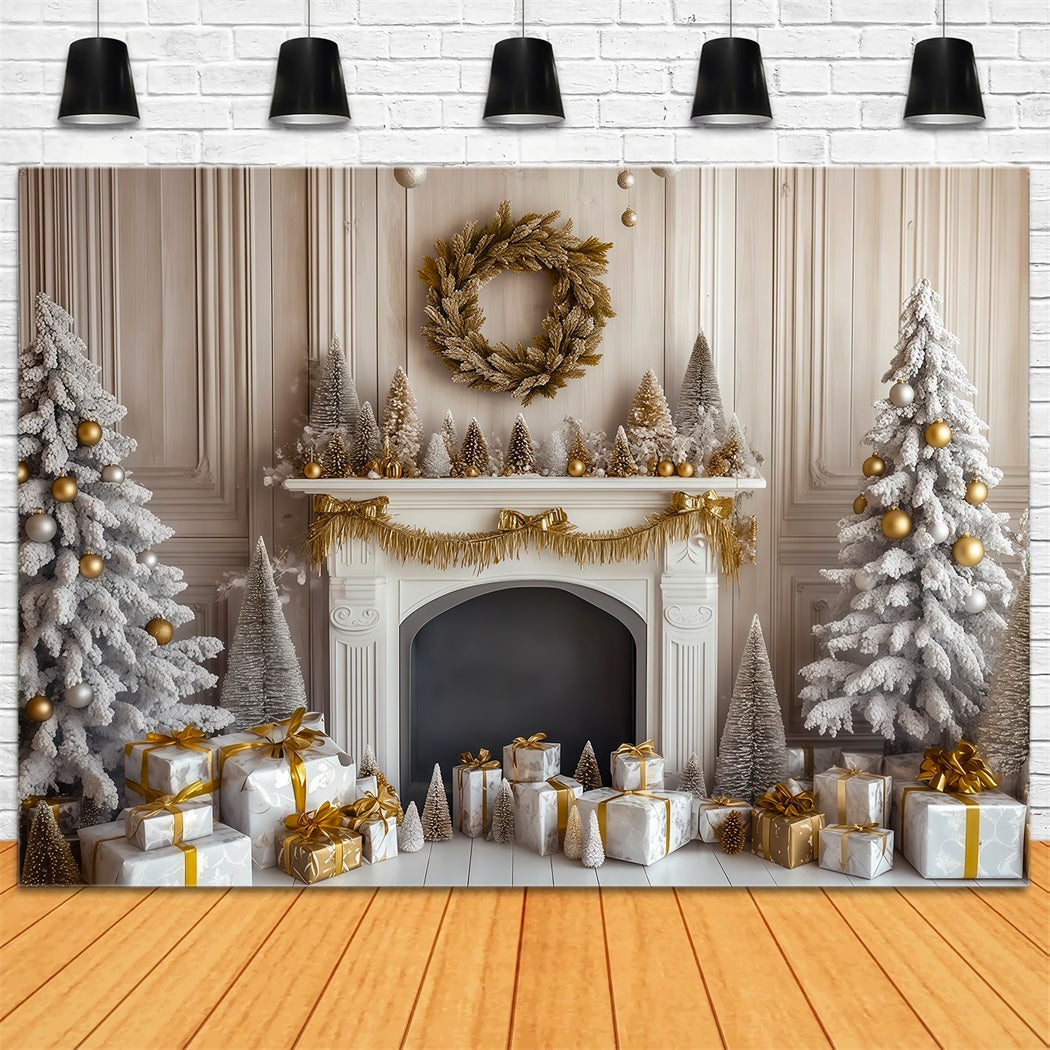 Fireplace Christmas Backdrop Retro Wall Golden Mantel Photo Backdrops Christmas UK RR69-108