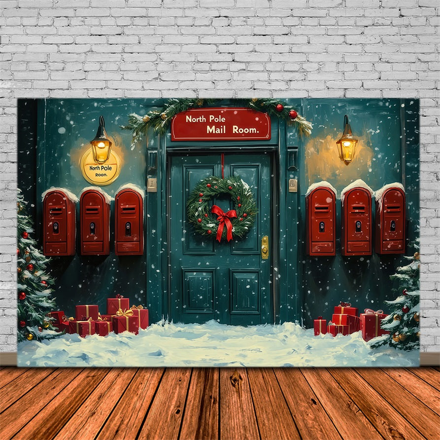 North Pole Christmas Backdrop Snowy Mail Room Door Photo Backdrops Christmas UK RR69-14