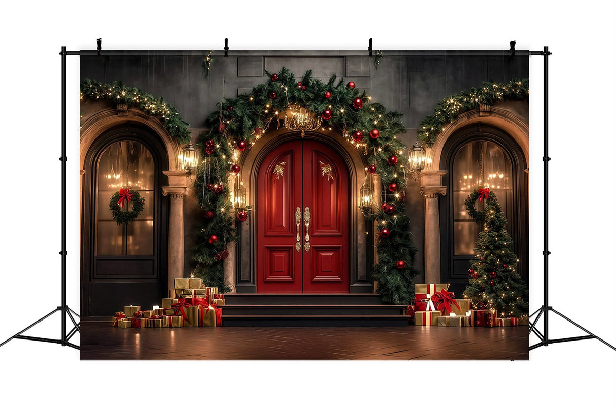 Christmas Arch Backdrop Luxury Garland Door Entrance Studio Backdrops Christmas UK RR69-19