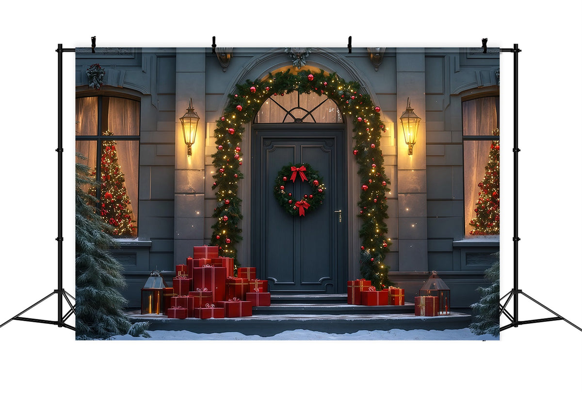 Christmas Night Backdrop Elegant Garland Door Entrance Muslin Christmas Backdrop UK RR69-31