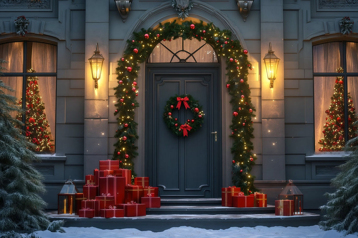 Christmas Night Backdrop Elegant Garland Door Entrance Muslin Christmas Backdrop UK RR69-31