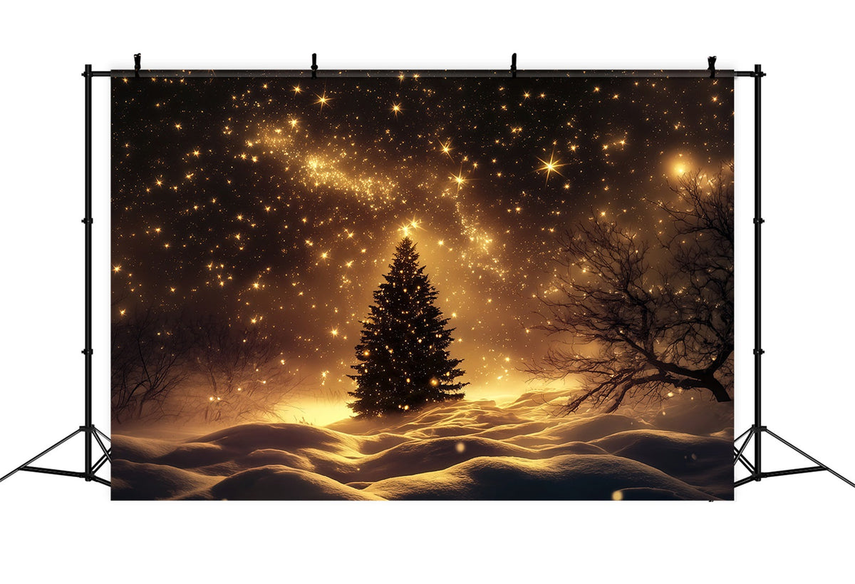 Christmas Snow Backdrop Golden Starry Snowfield Tree Christmas Photo Backdrops UK RR69-38