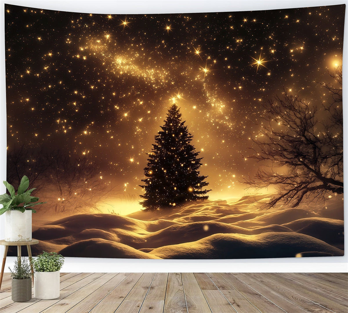 Christmas Snow Backdrop Golden Starry Snowfield Tree Christmas Photo Backdrops UK RR69-38