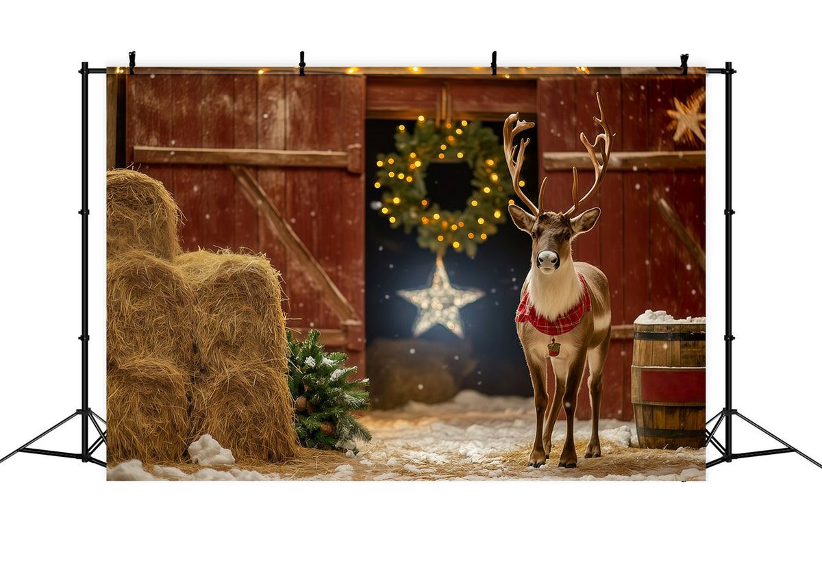 Christmas Barn Door Backdrop Rustic Reindeer Barn Entrance Backdrop Christmas UK RR69-39