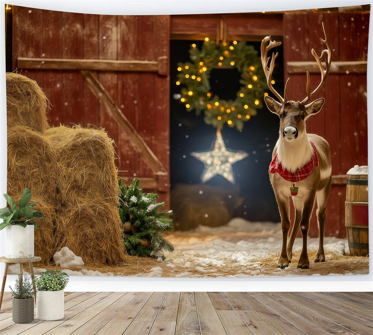 Christmas Barn Door Backdrop Rustic Reindeer Barn Entrance Backdrop Christmas UK RR69-39