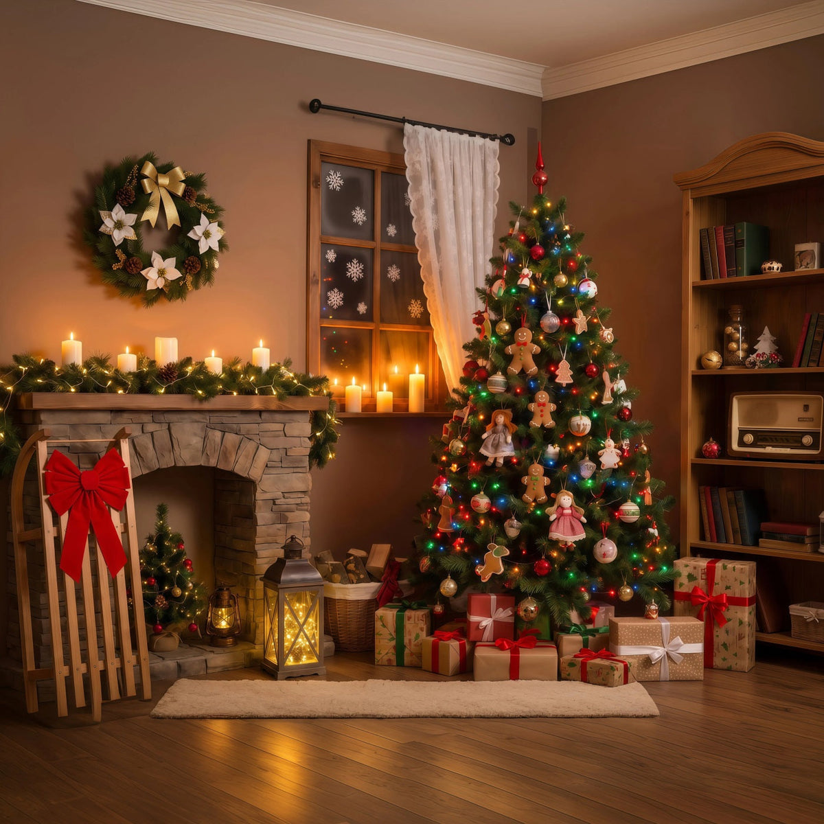 Christmas Night Backdrop Cozy Fireplace Doll Decor Christmas Photography Backdrops UK RR69-42