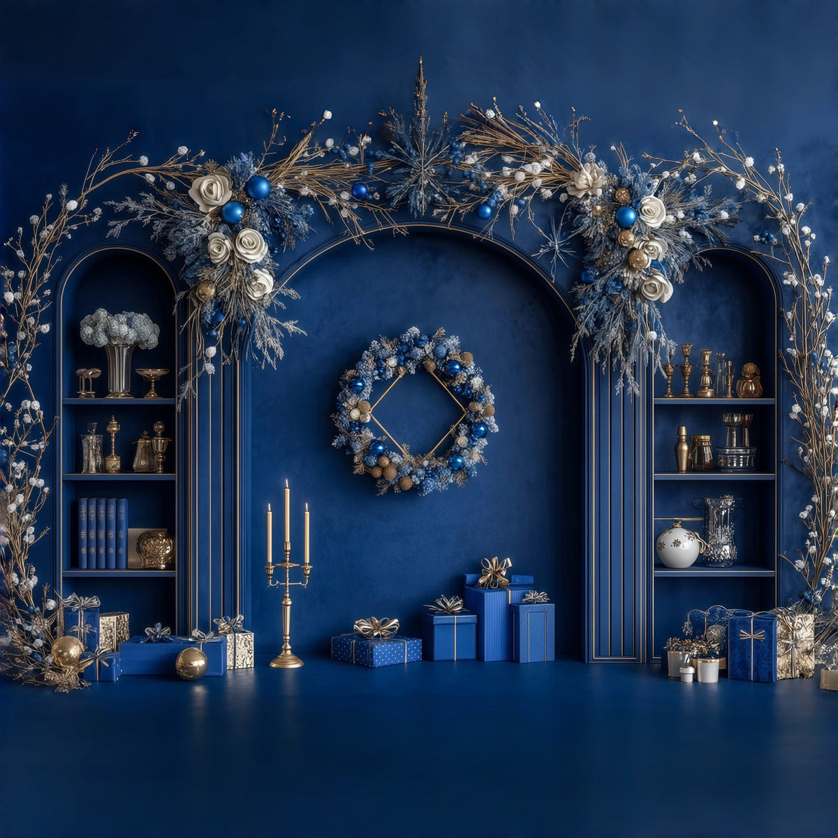 Blue Christmas Backdrop Blue Frosted Arch Decor Photography Christmas Backdrops UK RR69-46