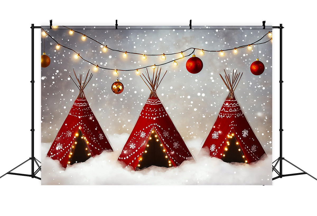 Cute Christmas Backdrop Snowy Teepee Lights Professional Christmas Backdrops UK RR69-61