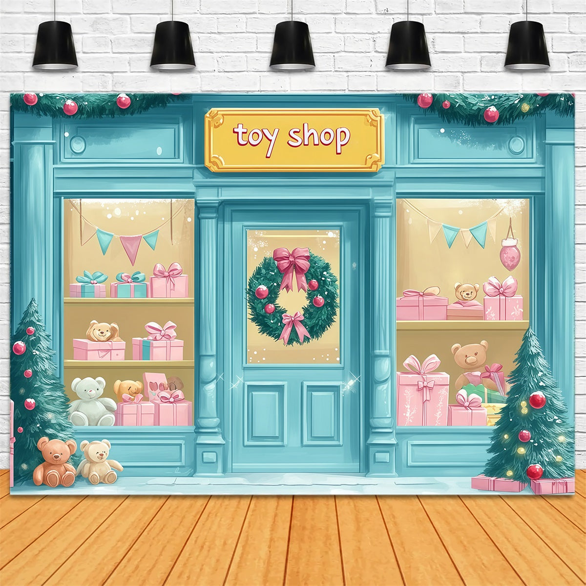 Christmas Store Backdrop Cute Toy Shopfront Photography Christmas Backdrop UK RR69-69
