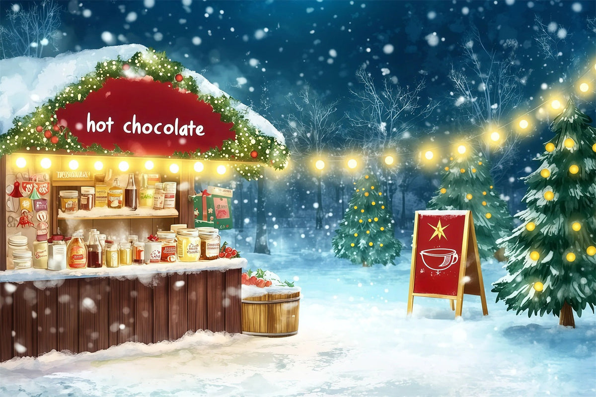 Snowy Christmas Backdrop Hot Chocolate Market Photography Backdrops Christmas UK RR69-70