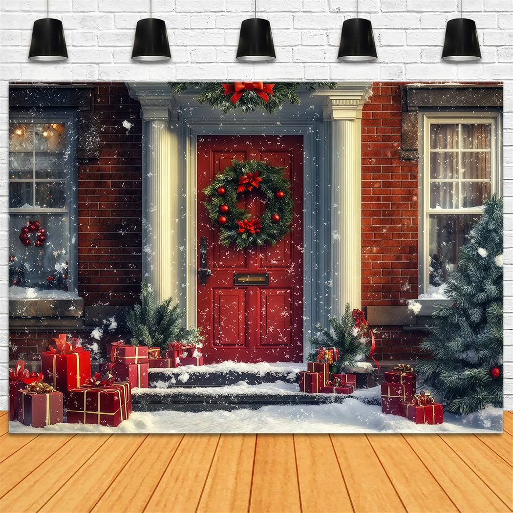 Christmas House Backdrop Snowy Red Door Gifts Photo Backdrops Christmas UK RR69-71