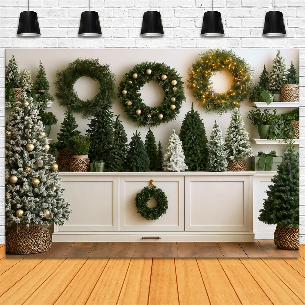 Christmas Greenery Backdrop Wreath Tree Display Wall Photo Christmas Backdrops UK RR69-78