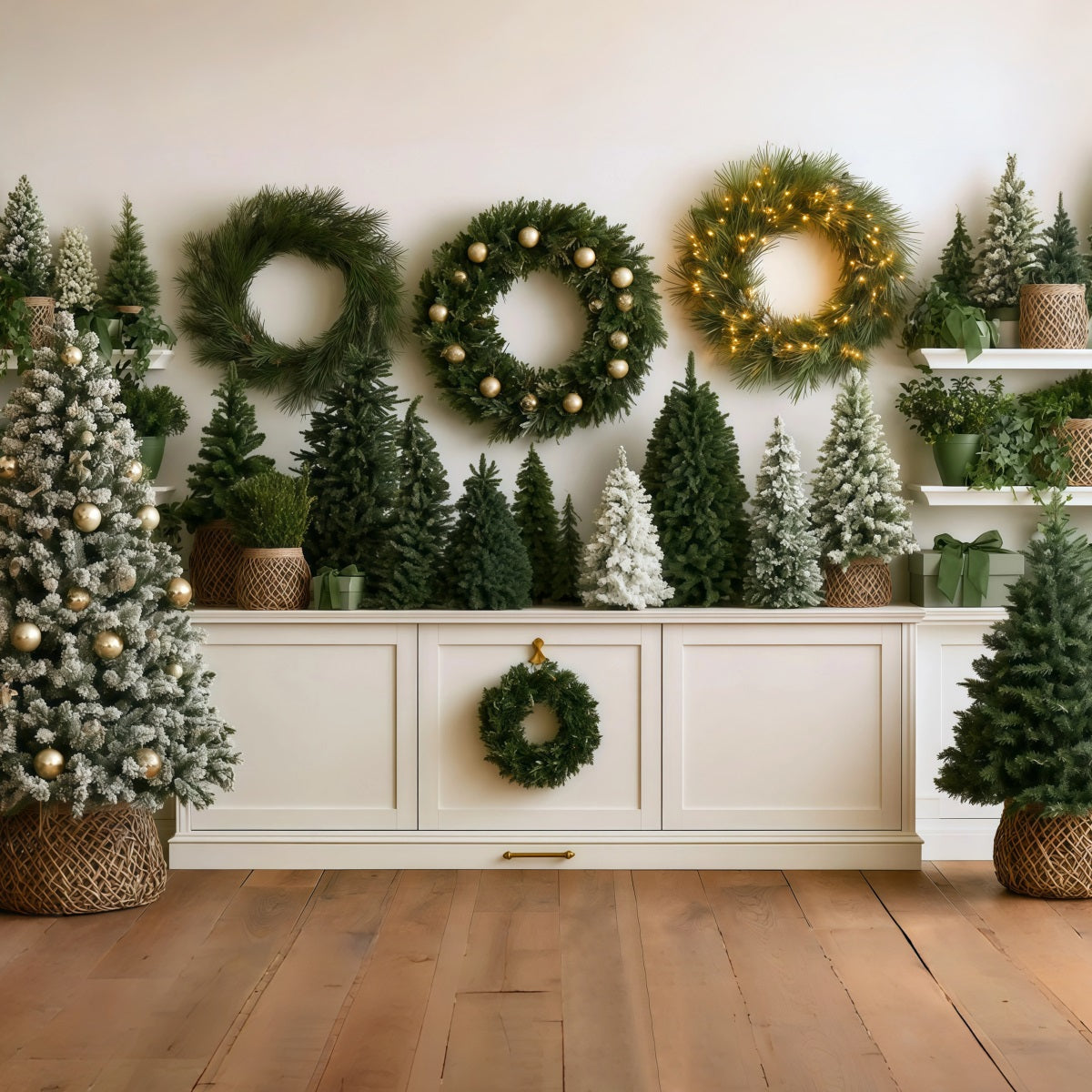 Christmas Greenery Backdrop Wreath Tree Display Wall Photo Christmas Backdrops UK RR69-78