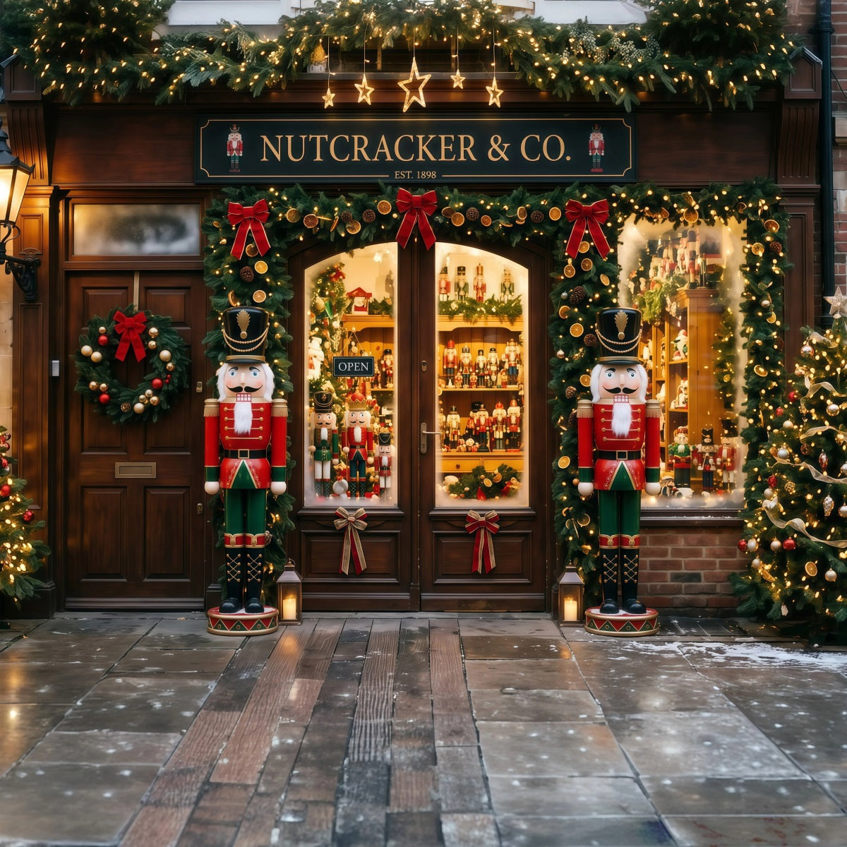 Christmas Store Backdrop Nutcracker Toy Shopfront Wall Christmas Backdrop UK RR69-82