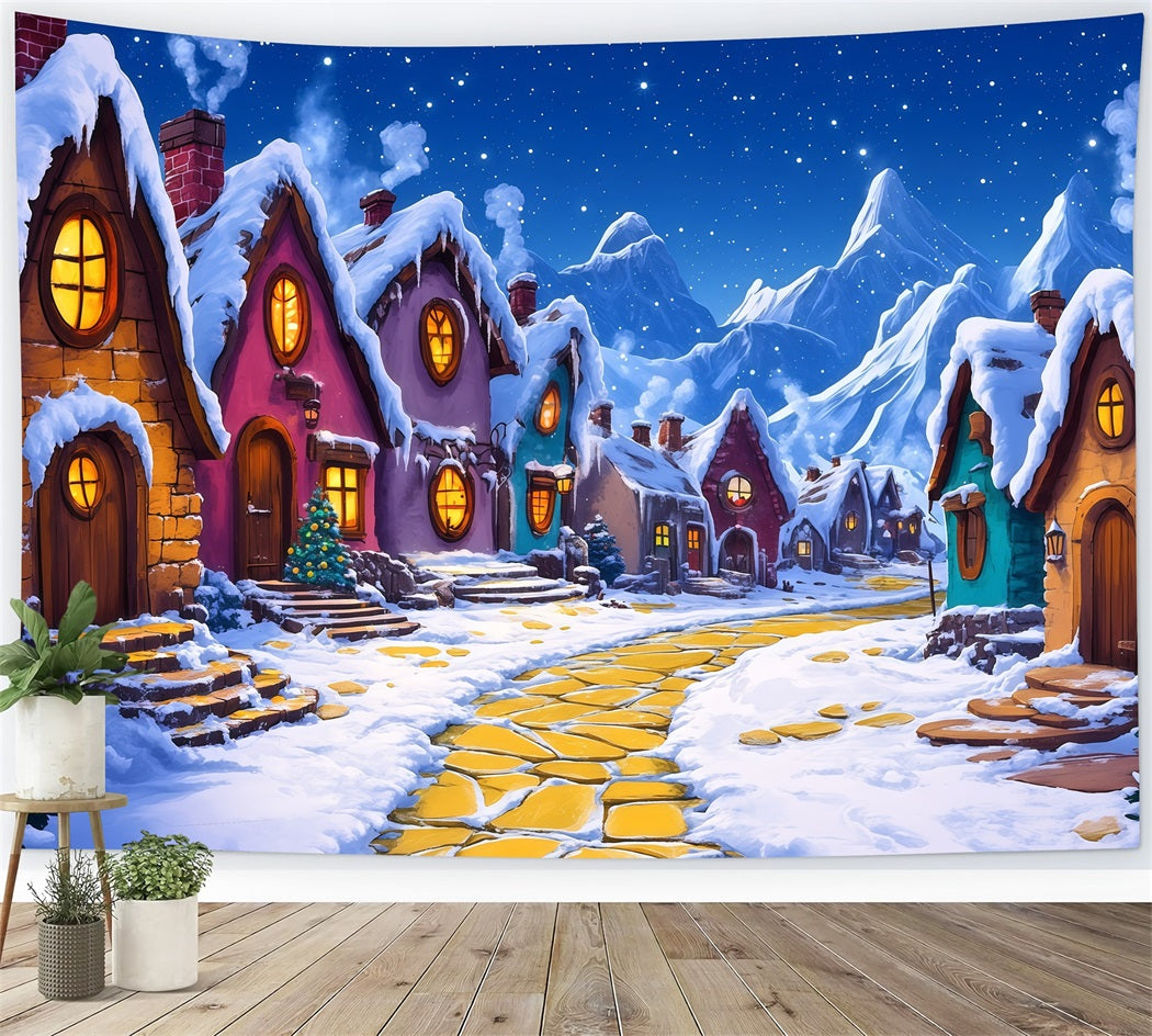 Christmas Village Backdrop Snowy Storybook Cottage Christmas Indoor Backdrop UK RR69-84