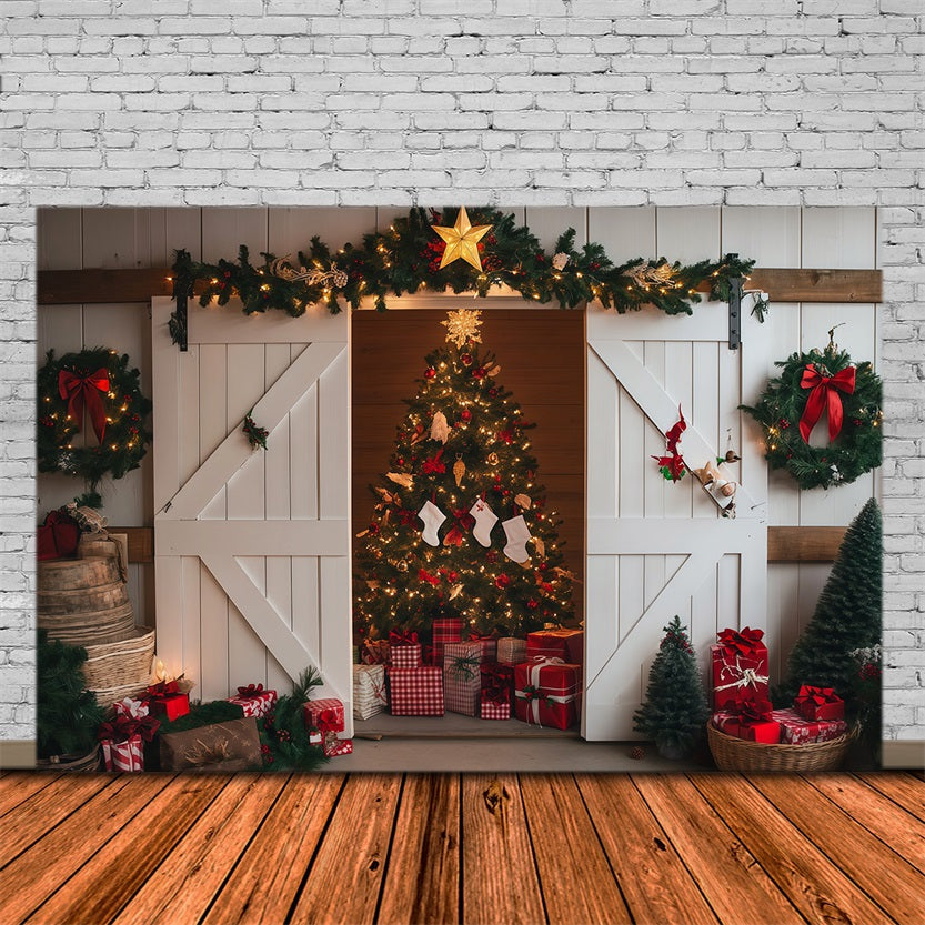 Christmas Barn Door Backdrop Rustic Barn Tree Display Professional Christmas Backdrop UK RR69-86