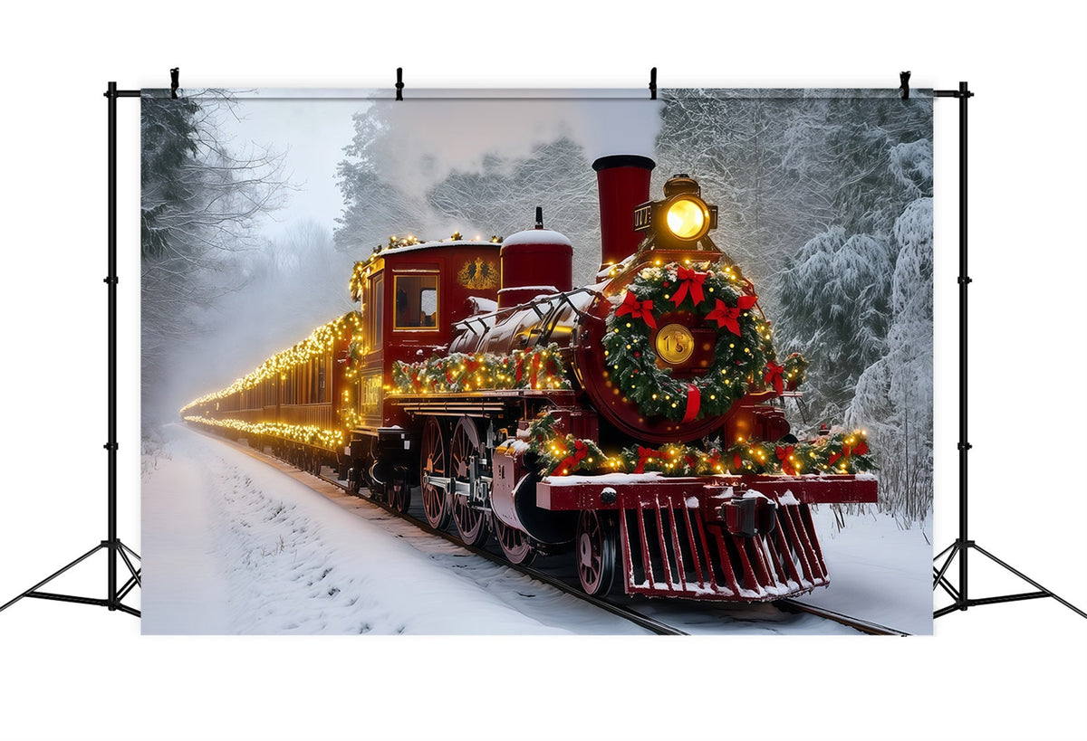 Christmas Train Backdrop Snowy Red Light Train Christmas Backdrops UK RR69-93