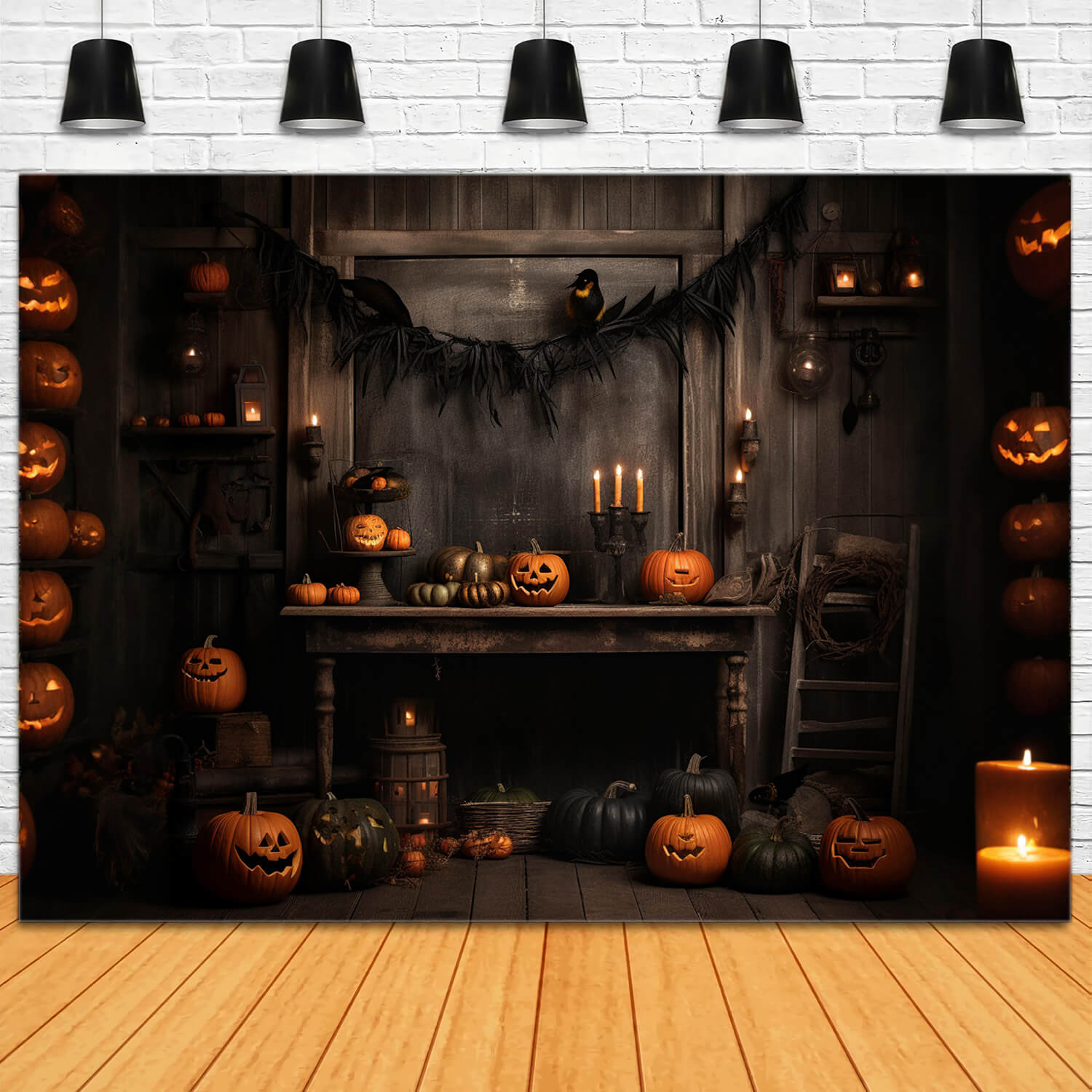 Halloween Witch House Pumpkins Backdrop UK RR7-100