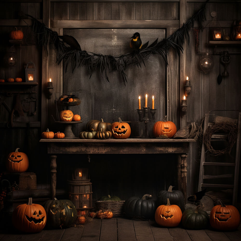 Halloween Witch House Pumpkins Backdrop UK RR7-100