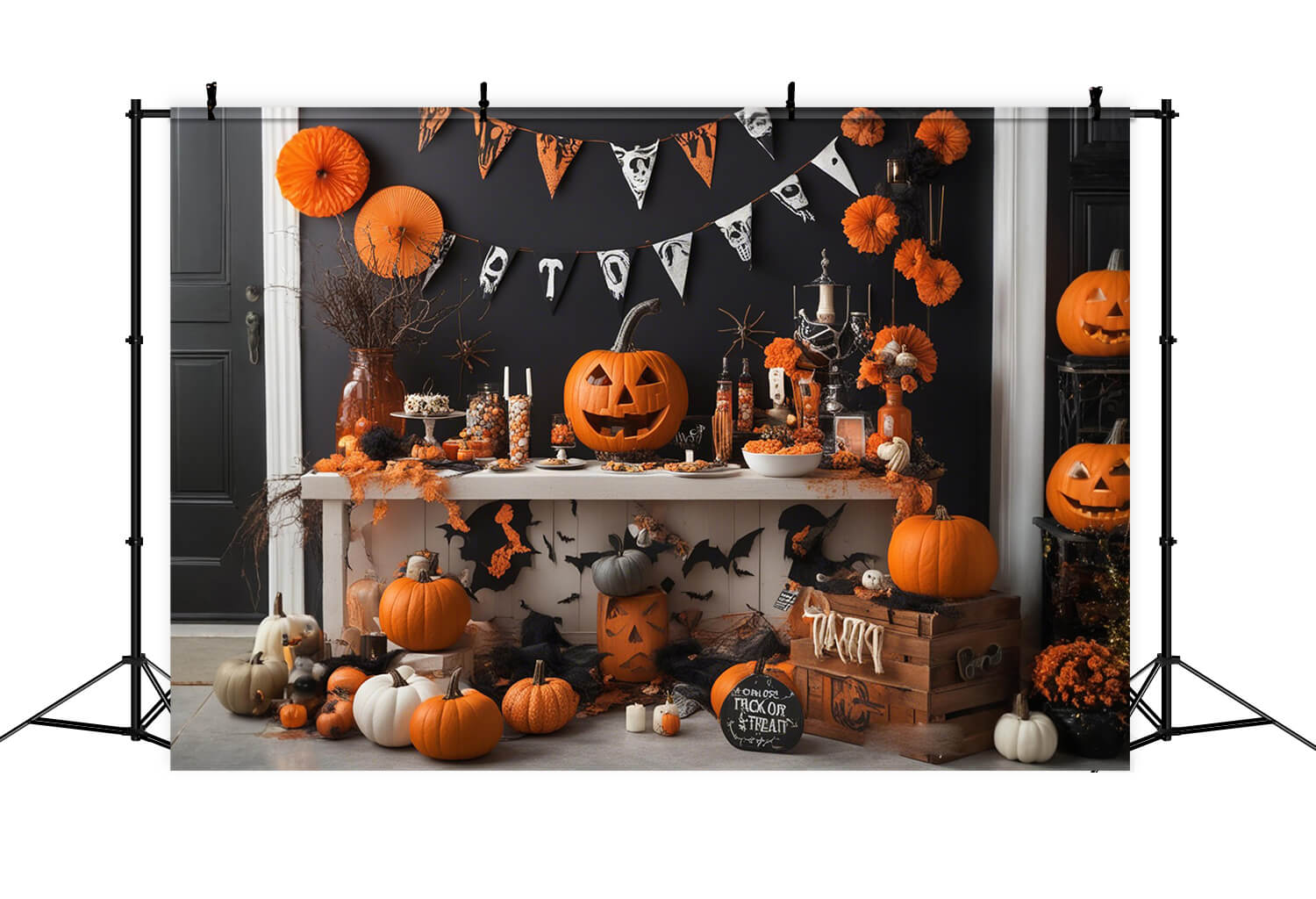 Pumpkins Bats Halloween Photography Backdrop UK RR7-101