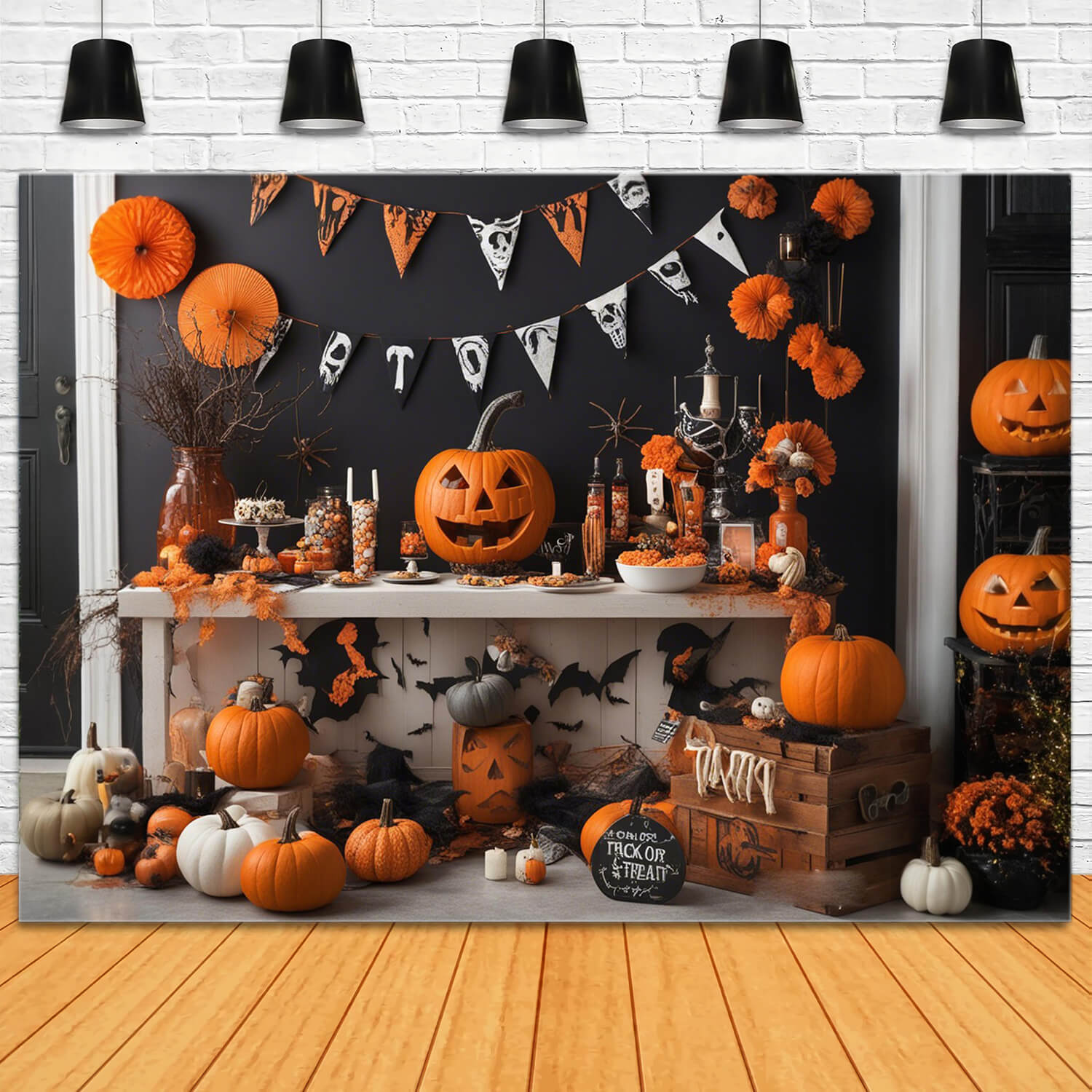 Pumpkins Bats Halloween Photography Backdrop UK RR7-101