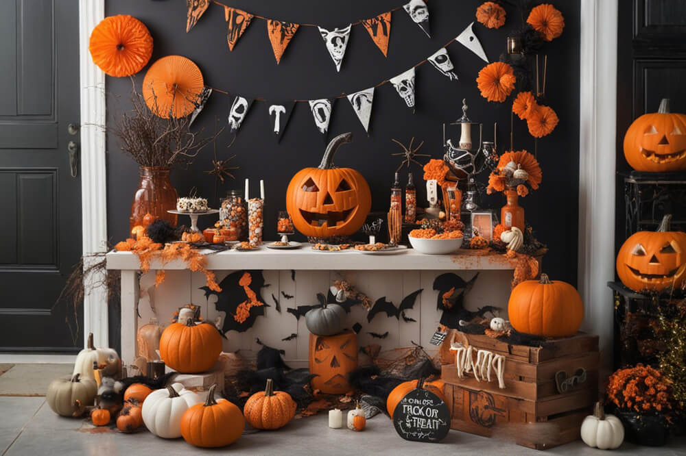 Pumpkins Bats Halloween Photography Backdrop UK RR7-101