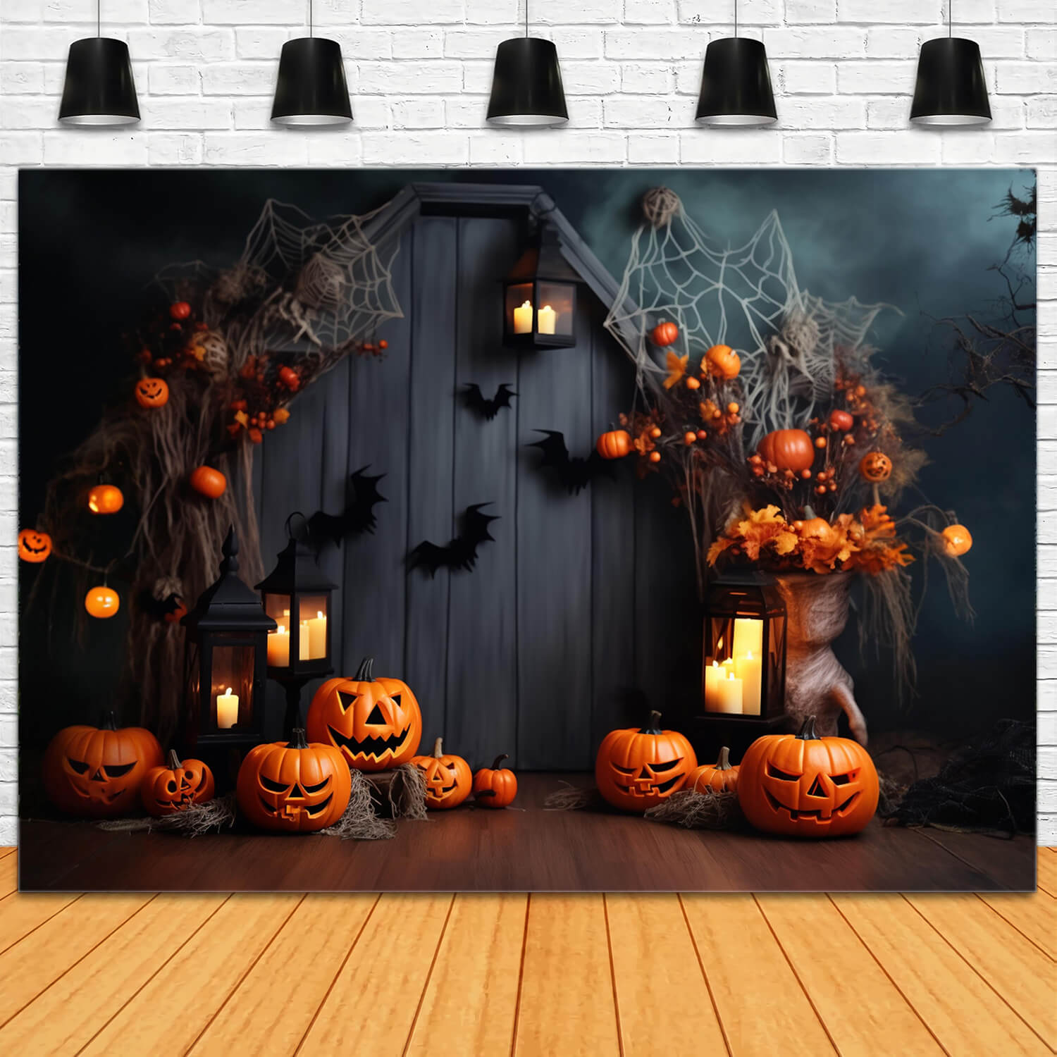 Halloween Pumpkin Lanterns Bats Backdrop UK RR7-102