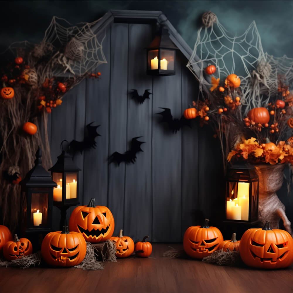 Halloween Pumpkin Lanterns Bats Backdrop UK RR7-102