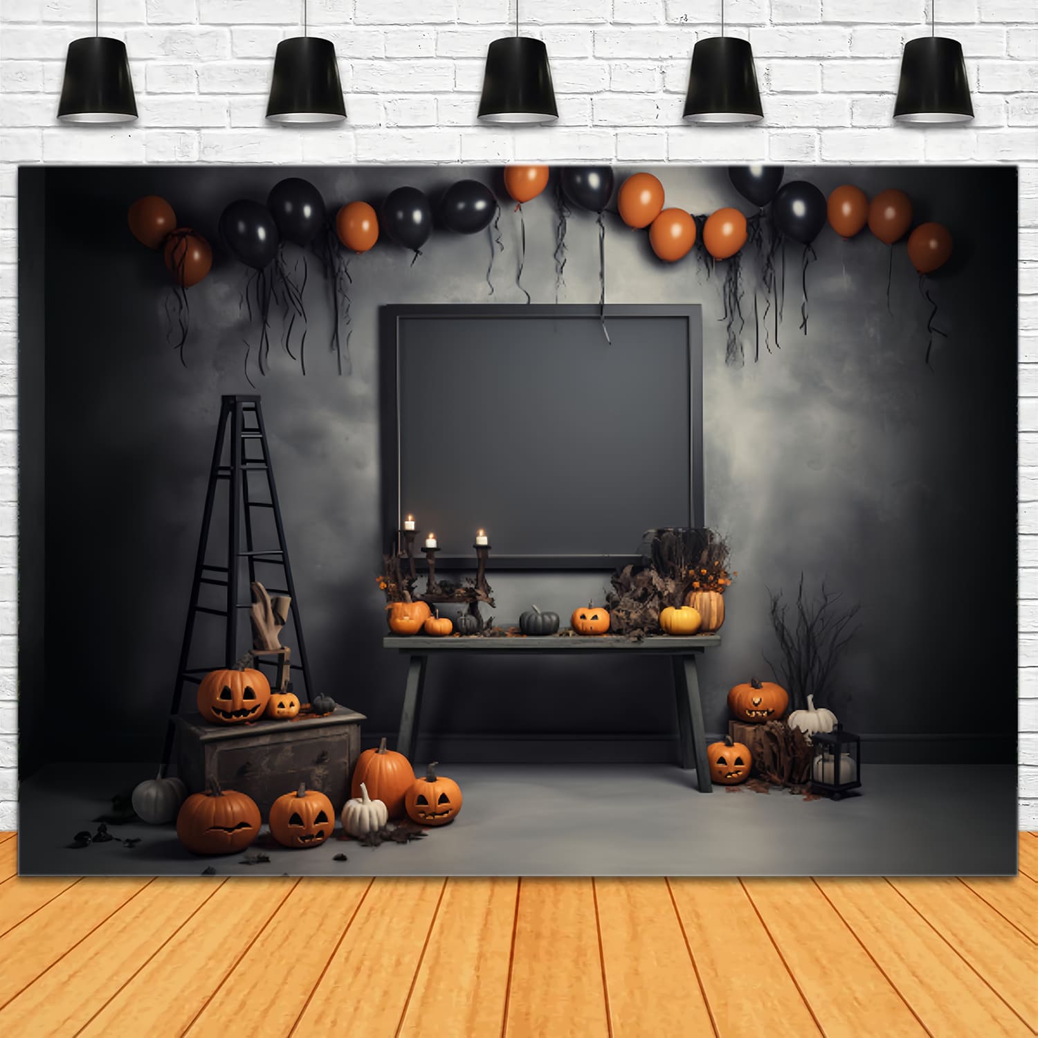 Halloween Decorated Room Pumpkins Backdrop UK RR7-103