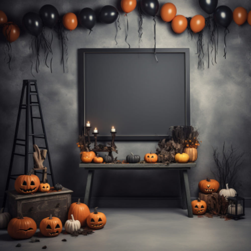 Halloween Decorated Room Pumpkins Backdrop UK RR7-103